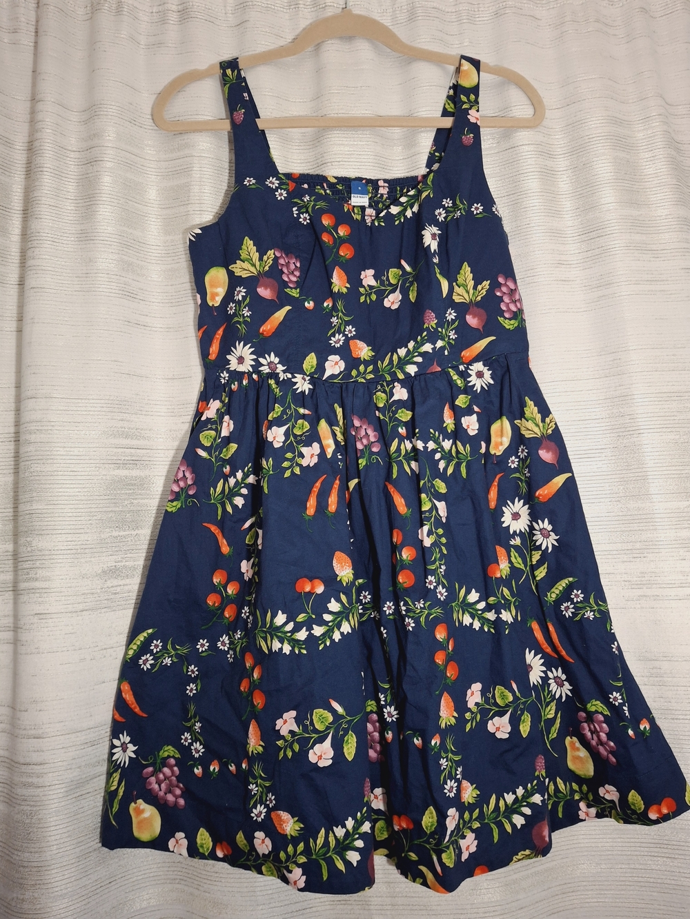 Old Navy Navy Blue Floral & Fruit Print Midi Dress